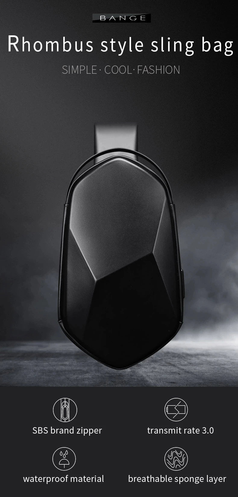 Big Big Bag #0026 - BANGE Hard Shell Sling Bag – Waterproof Crossbody Chest Pack with USB 3.0 Charging