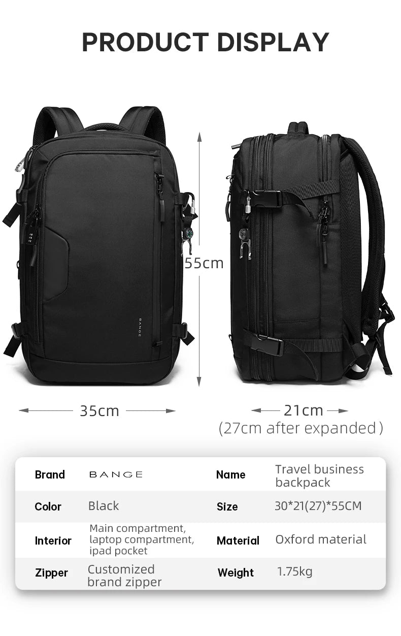 Big Big Bag #0014 - BANGE Expandable Travel Backpack – 15.6" Laptop, Waterproof, FAA Approved