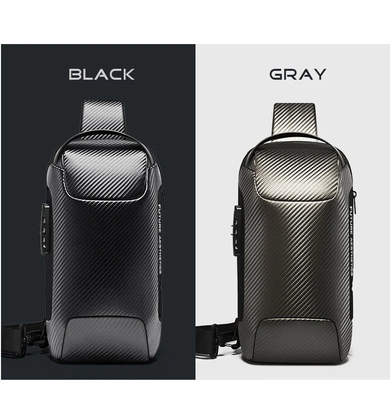 BANGE Upgraded Men Waterproof Multifunction Carbon Fiber Pattern Crossbody Bag USB Sling Shoulder Bags Messenger Chest Bag Pack