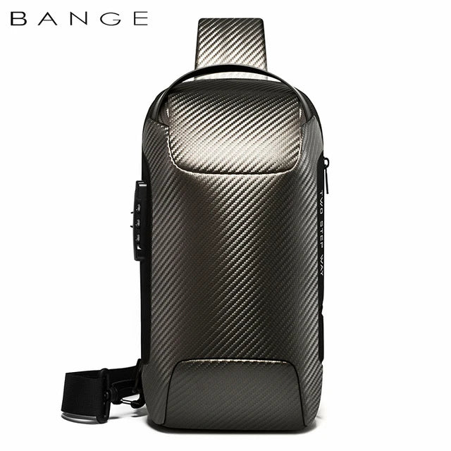 BANGE Upgraded Men Waterproof Multifunction Carbon Fiber Pattern Crossbody Bag USB Sling Shoulder Bags Messenger Chest Bag Pack
