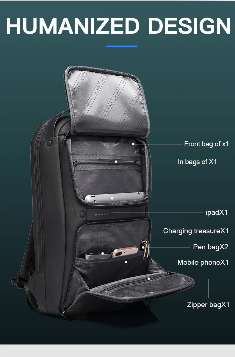 Big Big Bag #0020 - BANGE USB Business Backpack – Fits 15.6" Laptop, Waterproof & Anti-Theft