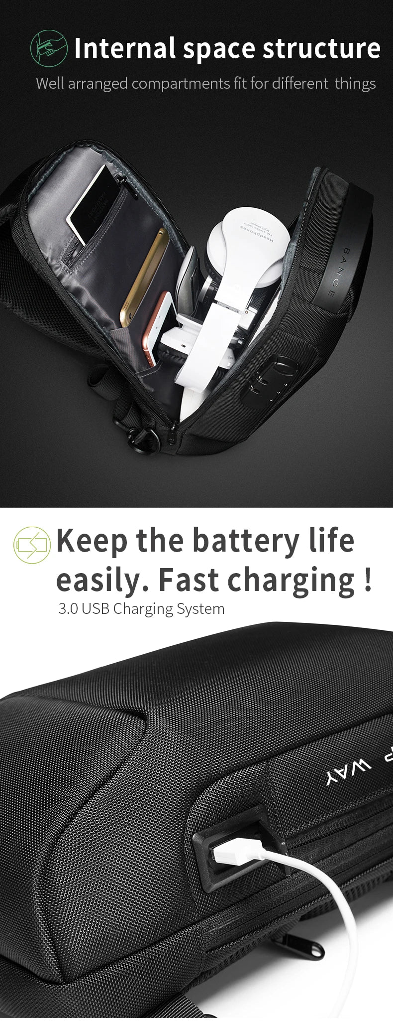 BANGE Hot Chest Bag New Anti-thief Men Crossbody Bag Waterproof Shoulder Bags USB Charging Short Trip For Male Travel Pack