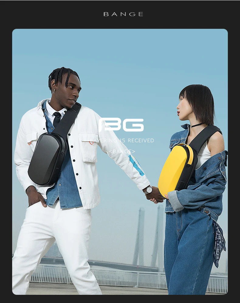 BANGE New Multifunction USB Crossbody Bag Shoulder Bag Man TPU Waterproof Travel Sling Messenger Pack Chest Bag for Male