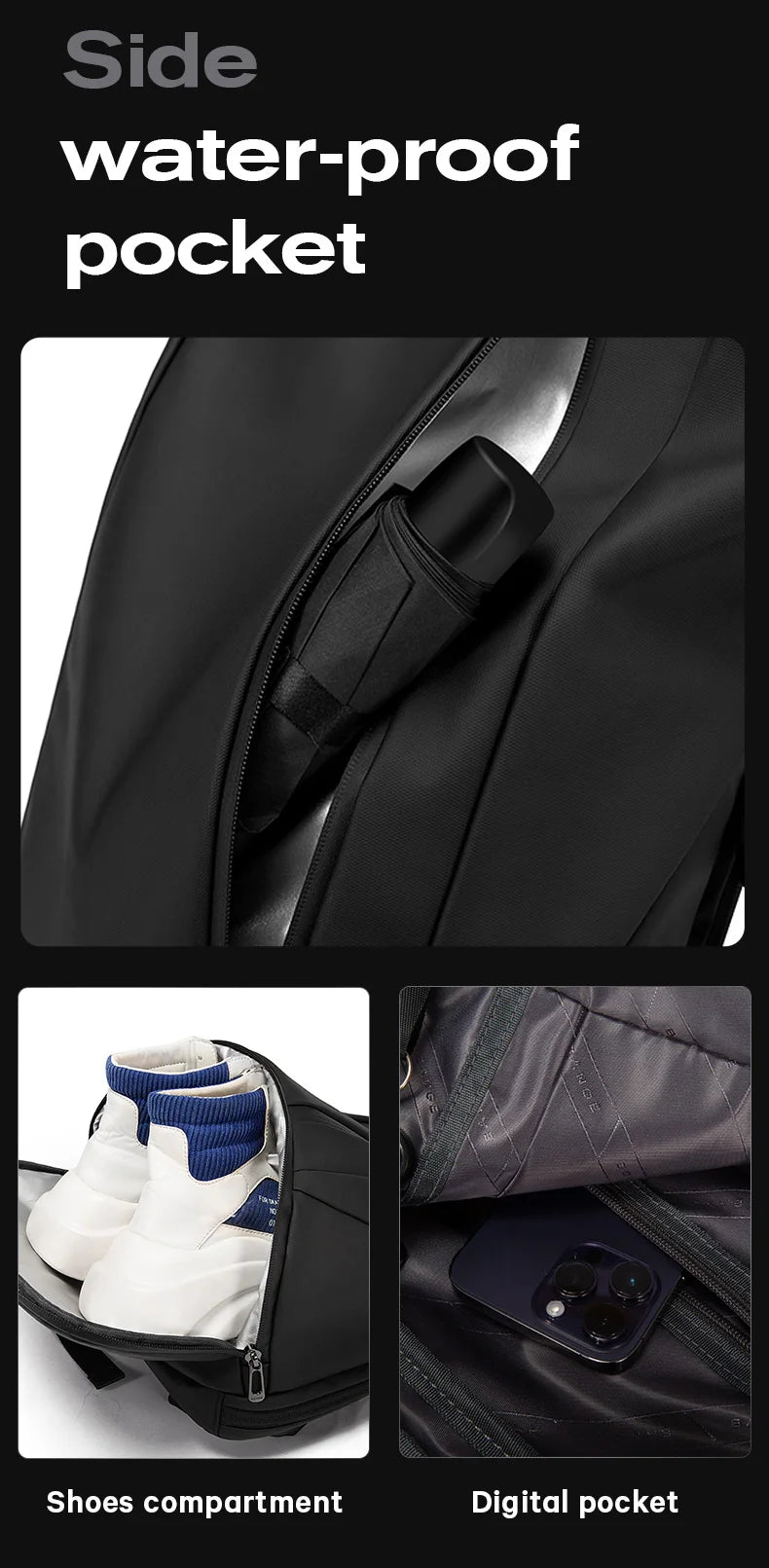 Bange Men Fashion Backpack 15.6 inch Multifunctional Waterproof Backpack Daily Travel Bag Casual School Rucksack with Buckle