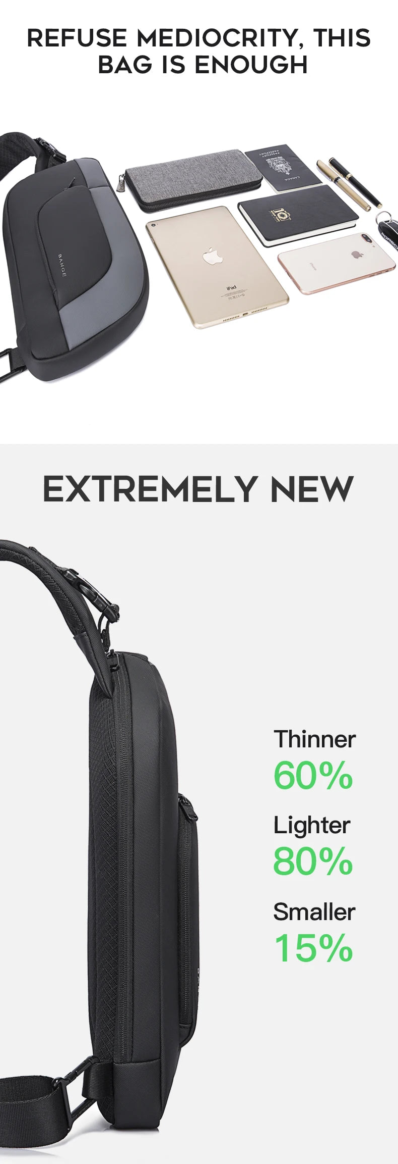 Big Big Bag #0031 - BANGE Waterproof Chest Bag – Korean Style Sling Pack for Men, Anti-Stain & Multifunction