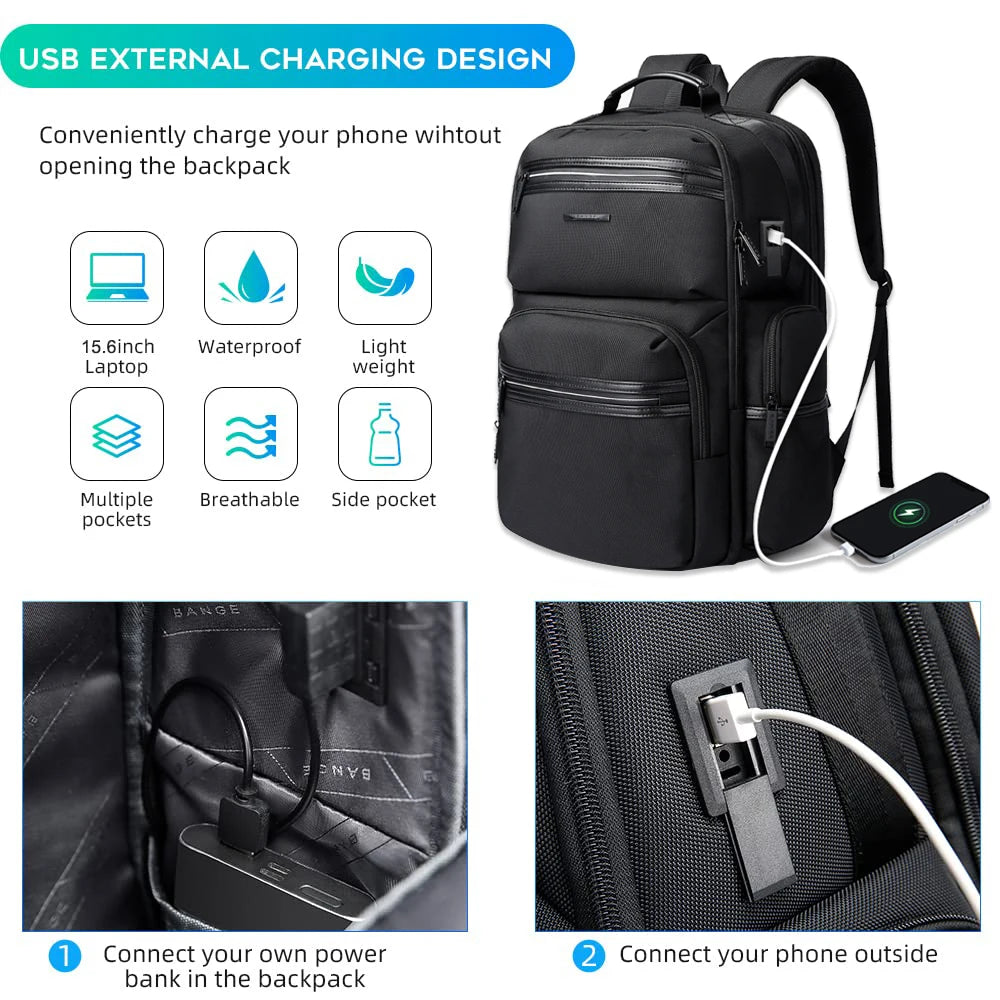 Big Big Bag #0030 - BANGE Anti-Theft Laptop Backpack – 15.6" Waterproof Travel & Business Bag with USB Charging Port