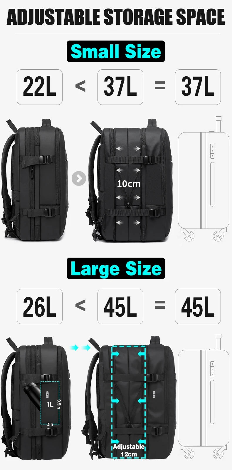 Big Big Bag #0015 - BANGE Expandable Waterproof Backpack – 17.3" Laptop Travel & Work Bag for Men