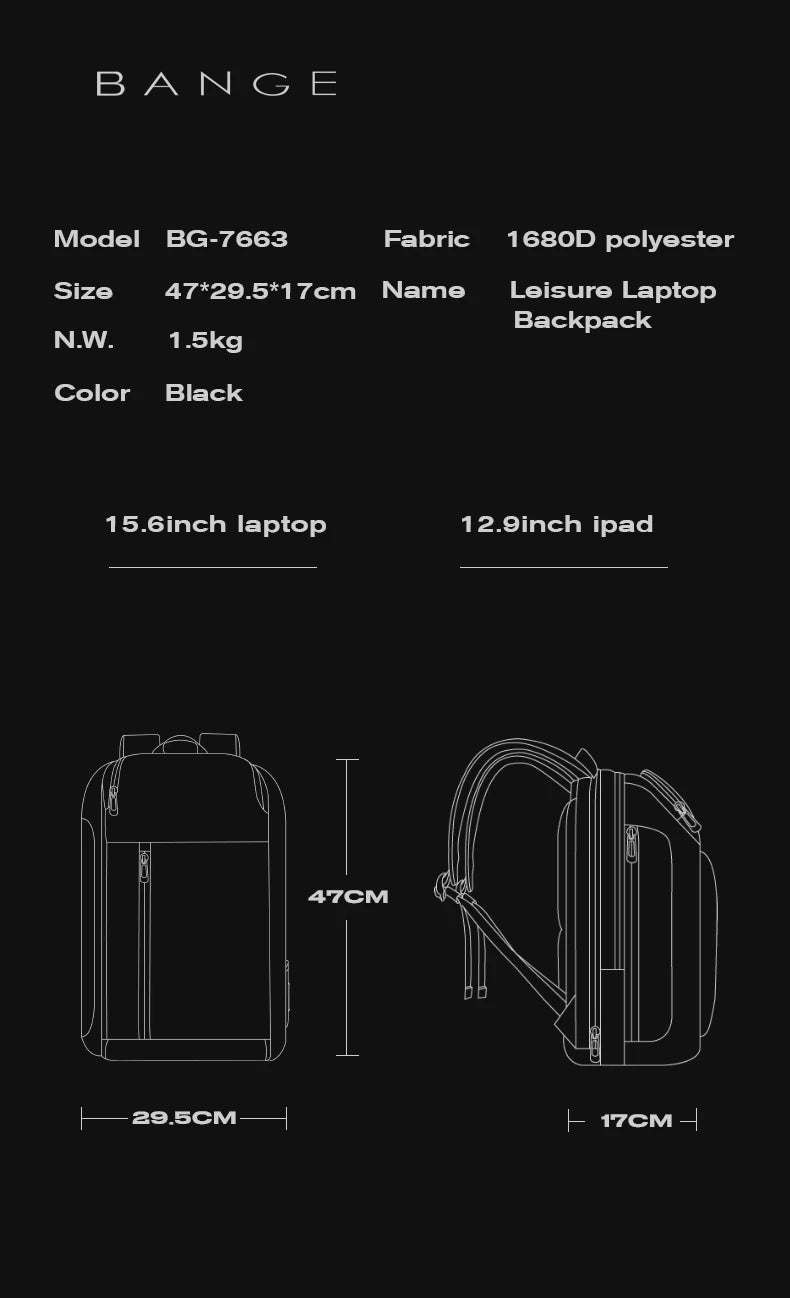 2024 New Fashion Men Business Backpack 15.6 in Laptop Backpack Work Man Bag Unisex Black Travel Male Backpack Mochila Waterproof