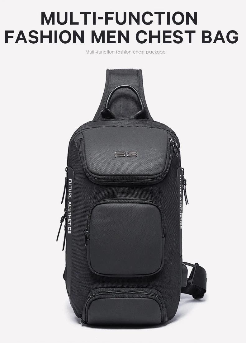 BANGE Men's Anti-theft Chest Bag Shoulder Strap USB Rechargeable Crossbody School Gym Pack, Men Sports Waterproof Shoulder Bag