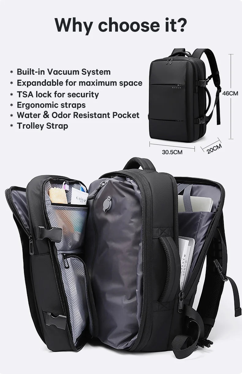 Big Big Bag #0036 - BANGE Expandable Travel Backpack – 17" Laptop, Vacuum Compression, Waterproof