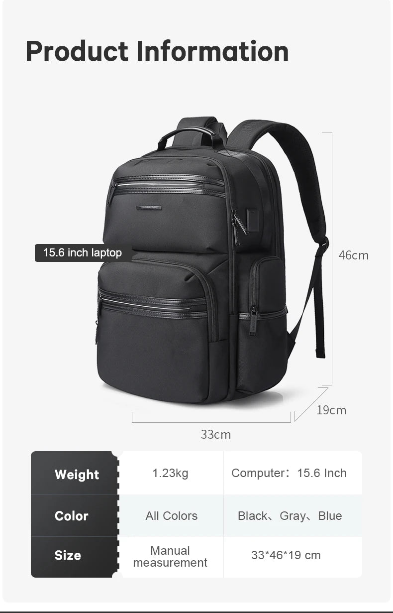 BANGE Anti Theft Laptop Backpack 15.6" Anti-wrinkle Waterproof USB Recharging Oxford Backpack Men Fashion Travel Bag Backpacks