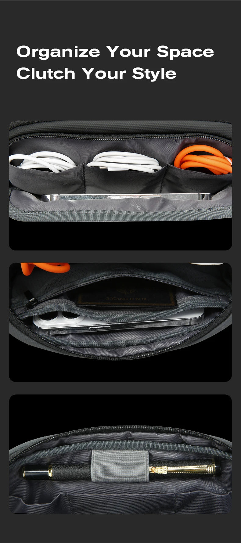 BANGE New Unisex Polyester Light Waterproof Digital USB Cable Storage Hand Bag, Electronics Travel Bag Organizer for Cable Case