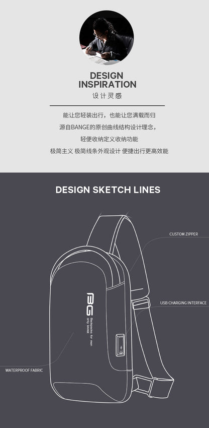 Big Big Bag #0034 - BANGE Waterproof Crossbody Bag – Multifunction Shoulder & Chest Pack for Men