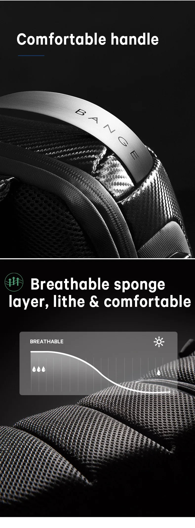 BANGE Upgraded Men Waterproof Multifunction Carbon Fiber Pattern Crossbody Bag USB Sling Shoulder Bags Messenger Chest Bag Pack