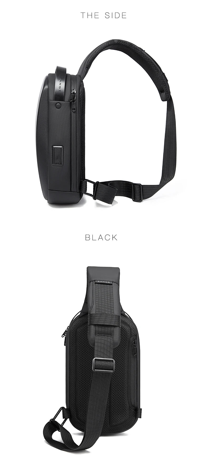 BANGE New Multifunction USB Crossbody Bag Shoulder Bag Man TPU Waterproof Travel Sling Messenger Pack Chest Bag for Male