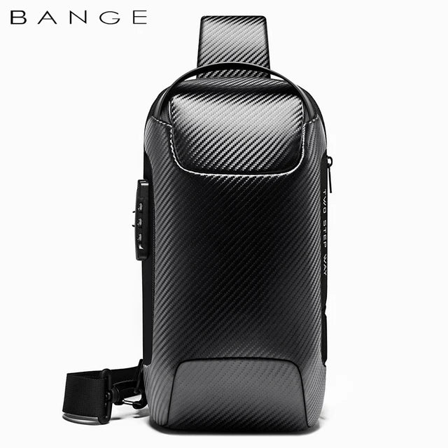 BANGE Upgraded Men Waterproof Multifunction Carbon Fiber Pattern Crossbody Bag USB Sling Shoulder Bags Messenger Chest Bag Pack