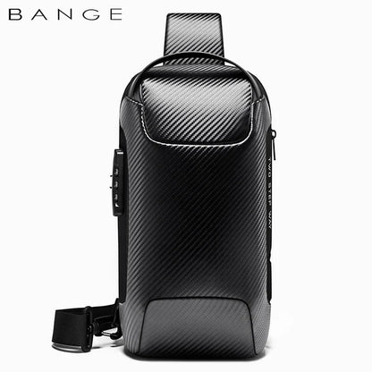 BANGE Upgraded Men Waterproof Multifunction Carbon Fiber Pattern Crossbody Bag USB Sling Shoulder Bags Messenger Chest Bag Pack