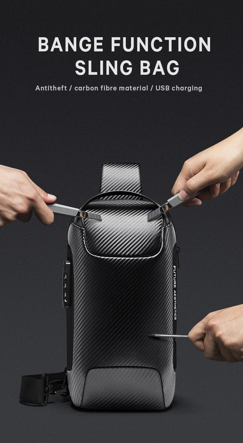 BANGE Upgraded Men Waterproof Multifunction Carbon Fiber Pattern Crossbody Bag USB Sling Shoulder Bags Messenger Chest Bag Pack