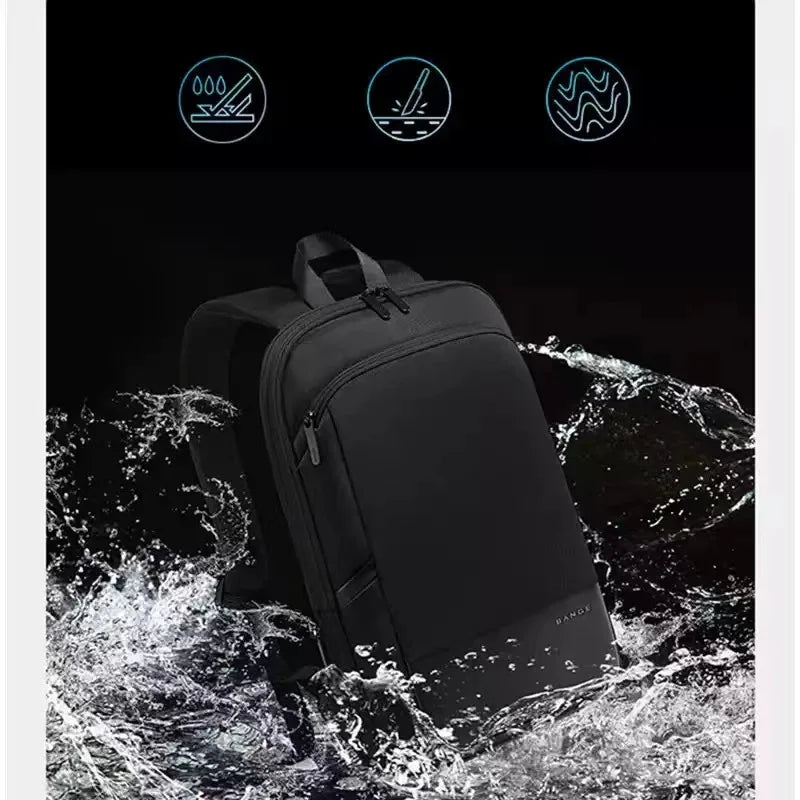 BANGE Slim Men Business Expandable Waterproof 15.6" Laptop Backpack Fashion Male Travel Light Scalable Shoulder Bags for Men