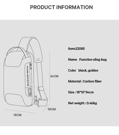 BANGE Upgraded Men Waterproof Multifunction Carbon Fiber Pattern Crossbody Bag USB Sling Shoulder Bags Messenger Chest Bag Pack