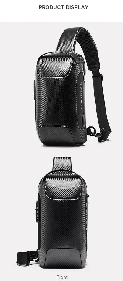 BANGE Upgraded Men Waterproof Multifunction Carbon Fiber Pattern Crossbody Bag USB Sling Shoulder Bags Messenger Chest Bag Pack