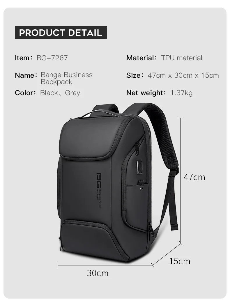 BANGE Business USB Charging Smart Backpacks Fits 15.6 Inch Laptop Commute Backpack WaterProof Carry On Bag for Men Travel Bags