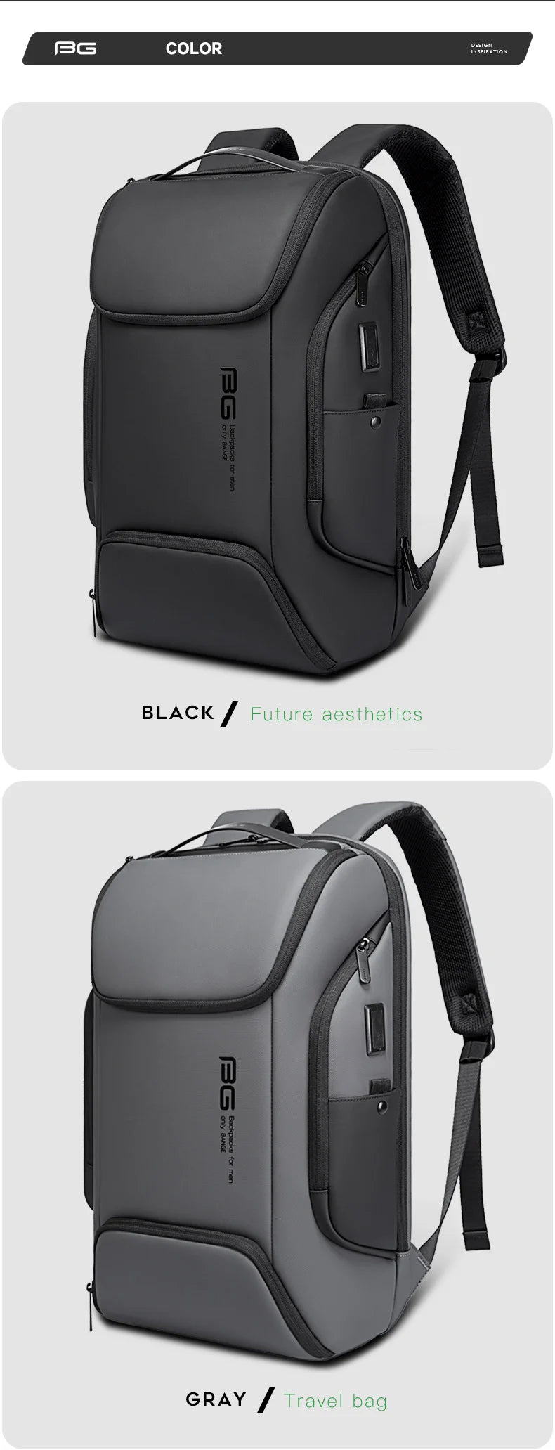 BANGE Business USB Charging Smart Backpacks Fits 15.6 Inch Laptop Commute Backpack WaterProof Carry On Bag for Men Travel Bags
