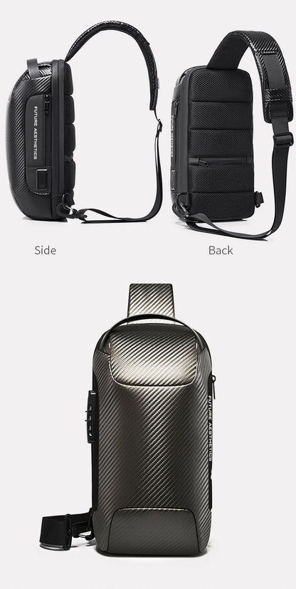 BANGE Upgraded Men Waterproof Multifunction Carbon Fiber Pattern Crossbody Bag USB Sling Shoulder Bags Messenger Chest Bag Pack