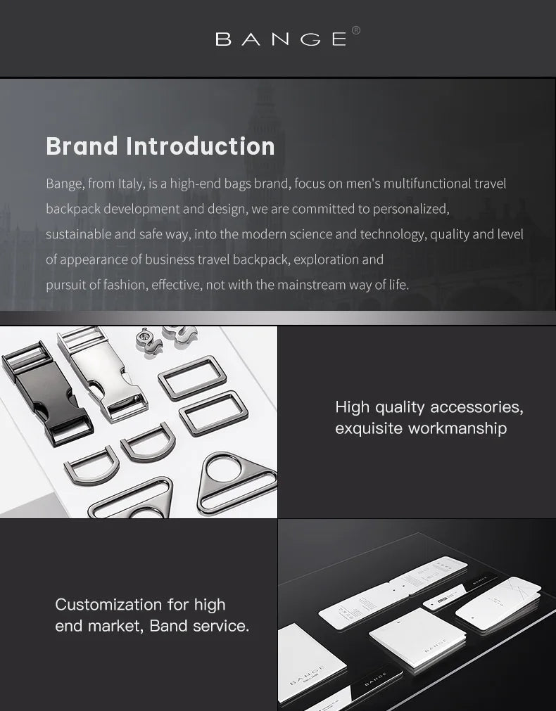 BANGE Men Anti Theft Waterproof Laptop Backpack 15.6 Inch Daily Work Business Backpacks Thin School Back Pack Mochila