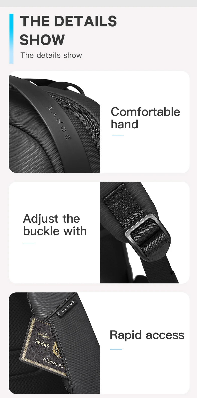 BANGE Men Anti Theft Waterproof Laptop Backpack 15.6 Inch Daily Work Business Backpacks Thin School Back Pack Mochila