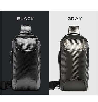 BANGE Upgraded Men Waterproof Multifunction Carbon Fiber Pattern Crossbody Bag USB Sling Shoulder Bags Messenger Chest Bag Pack
