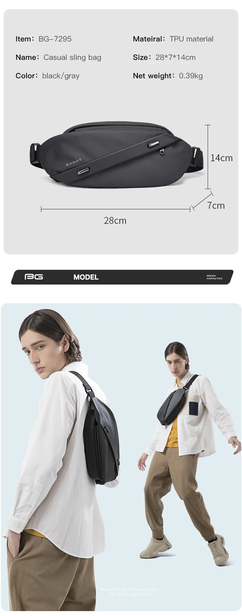 Big Big Bag #0039 - BANGE Large Capacity Waterproof Sling Bag – Multifunction Chest & Waist Pack for Men