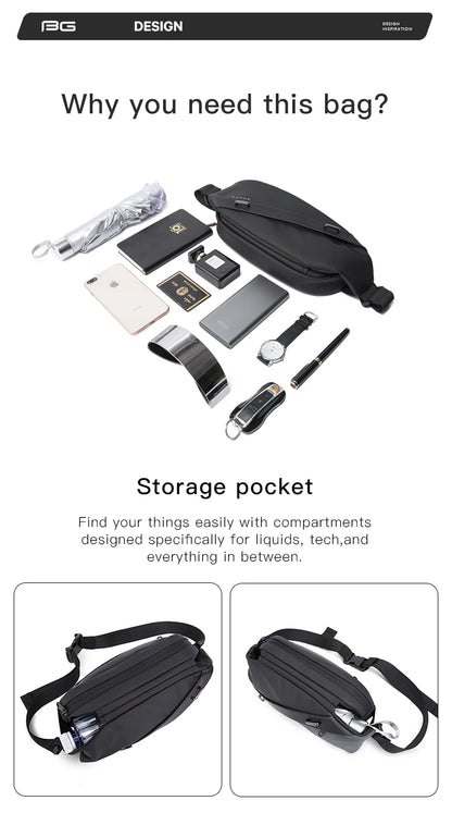 Big Big Bag #0039 - BANGE Large Capacity Waterproof Sling Bag – Multifunction Chest & Waist Pack for Men