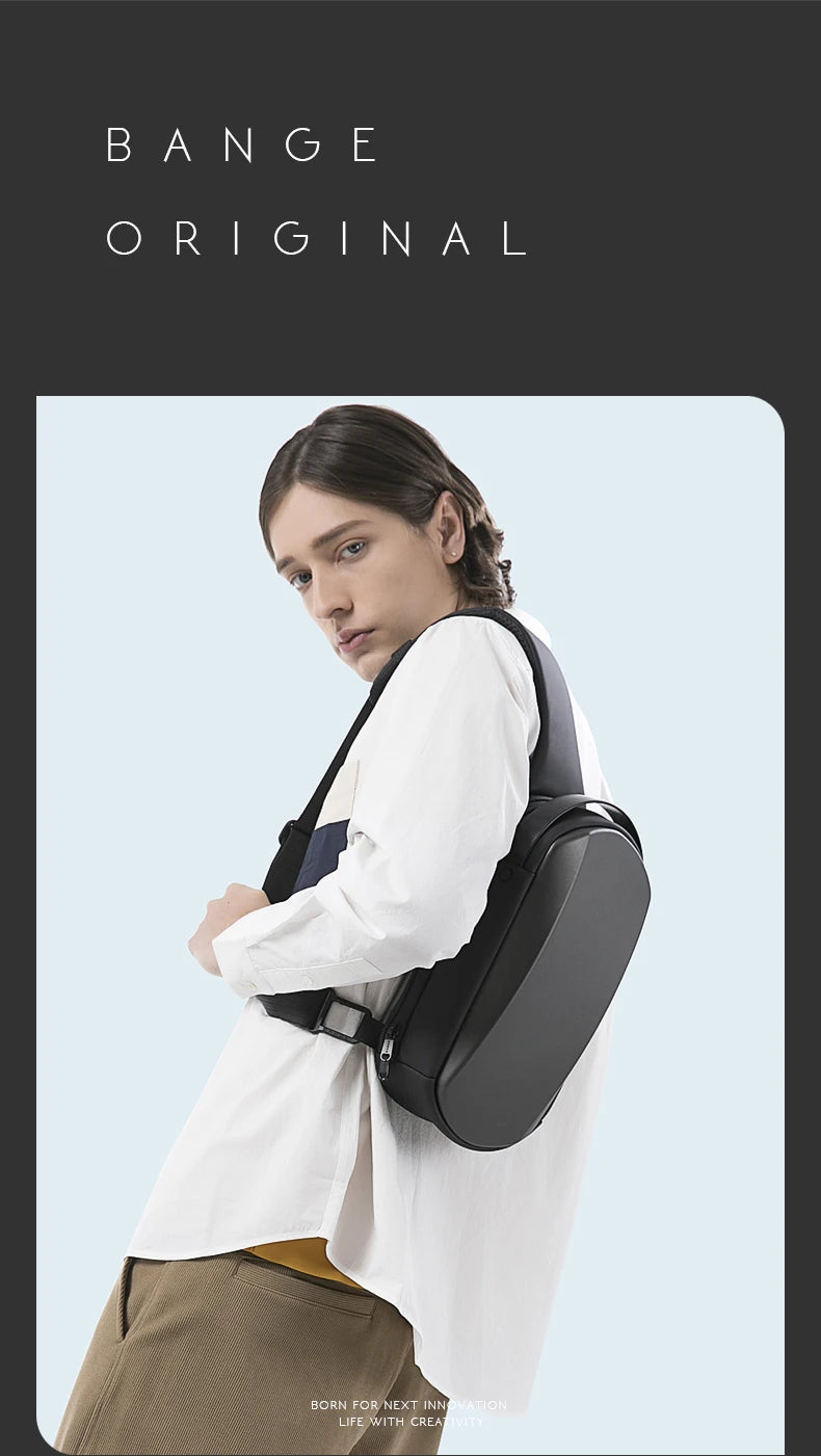 BANGE New Multifunction USB Crossbody Bag Shoulder Bag Man TPU Waterproof Travel Sling Messenger Pack Chest Bag for Male