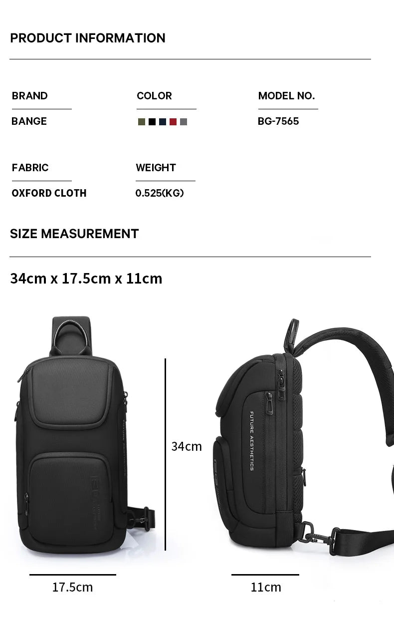 BANGE Crossbody Bag For Men Portable Waterproof Shoulder Messenger Bags Male Travel Short Trip Chest Bag Fit For 9.7 Inch iPad