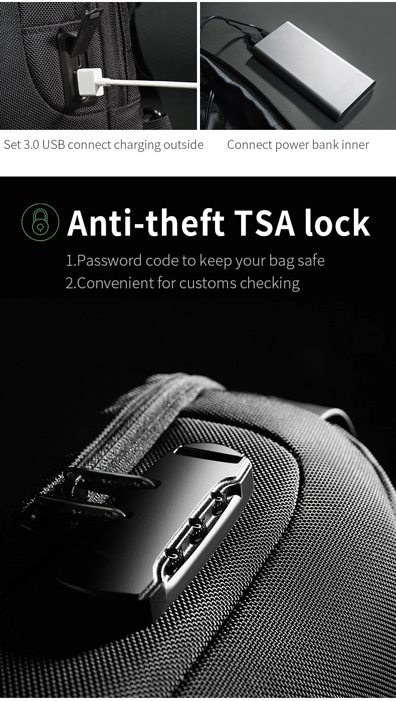 BANGE Hot Chest Bag New Anti-thief Men Crossbody Bag Waterproof Shoulder Bags USB Charging Short Trip For Male Travel Pack