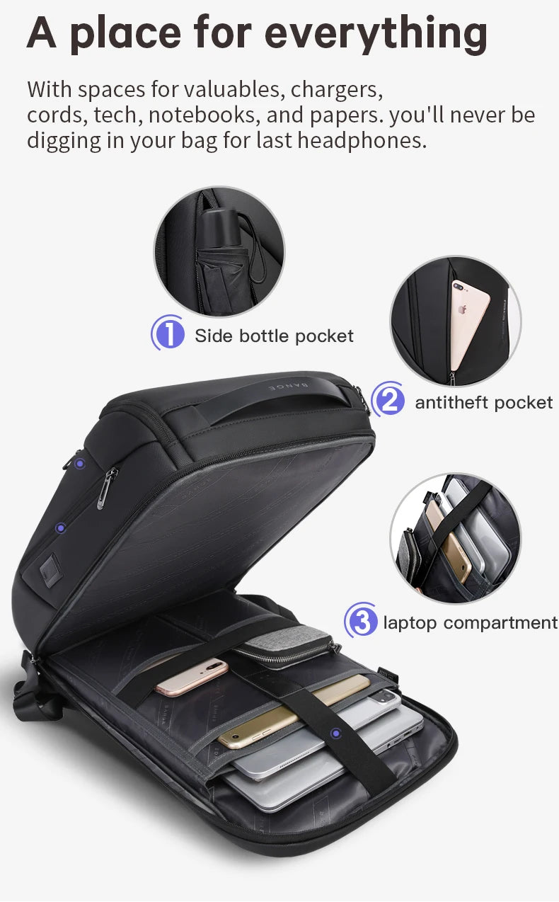 BANGE Waterproof Multi-Use Laptop Backpack For 15.6" Inch USB Charging Shockproof Business Briefcase Shoulder Bag For Man Women