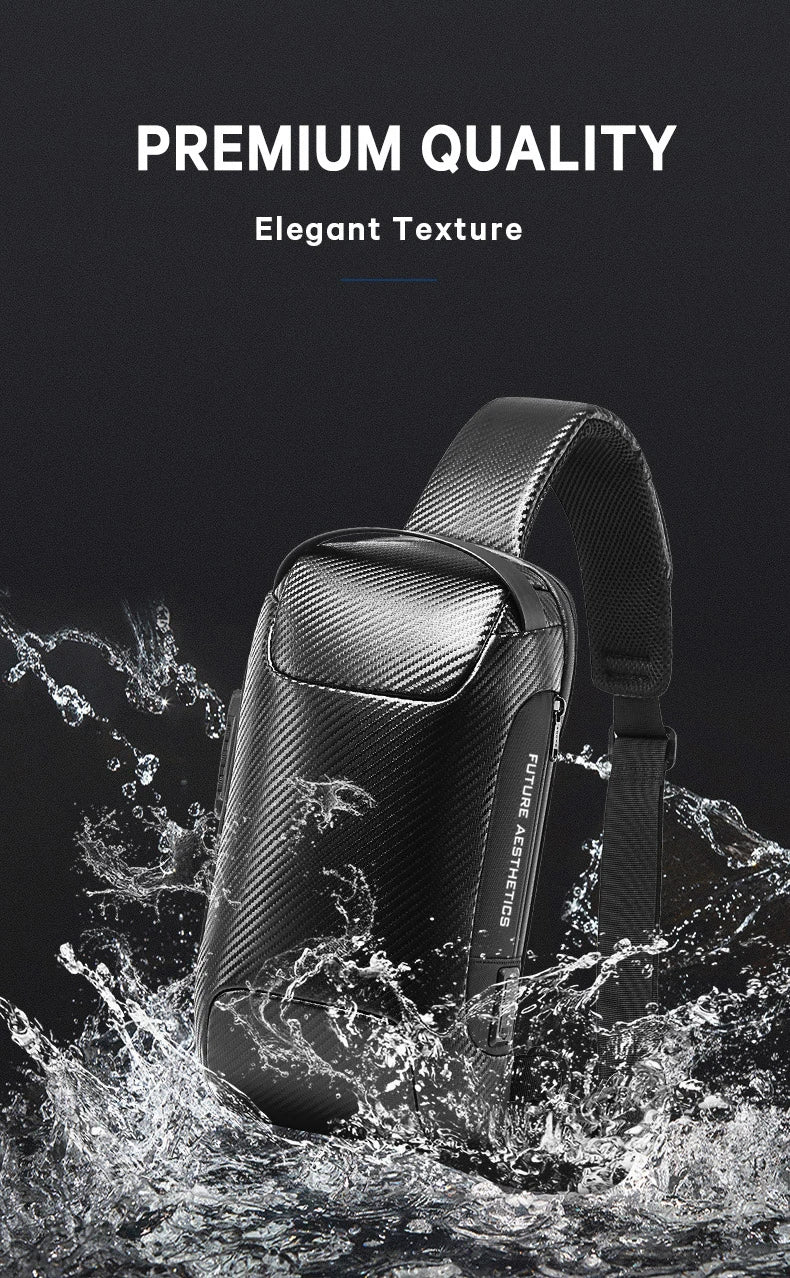 BANGE Upgraded Men Waterproof Multifunction Carbon Fiber Pattern Crossbody Bag USB Sling Shoulder Bags Messenger Chest Bag Pack