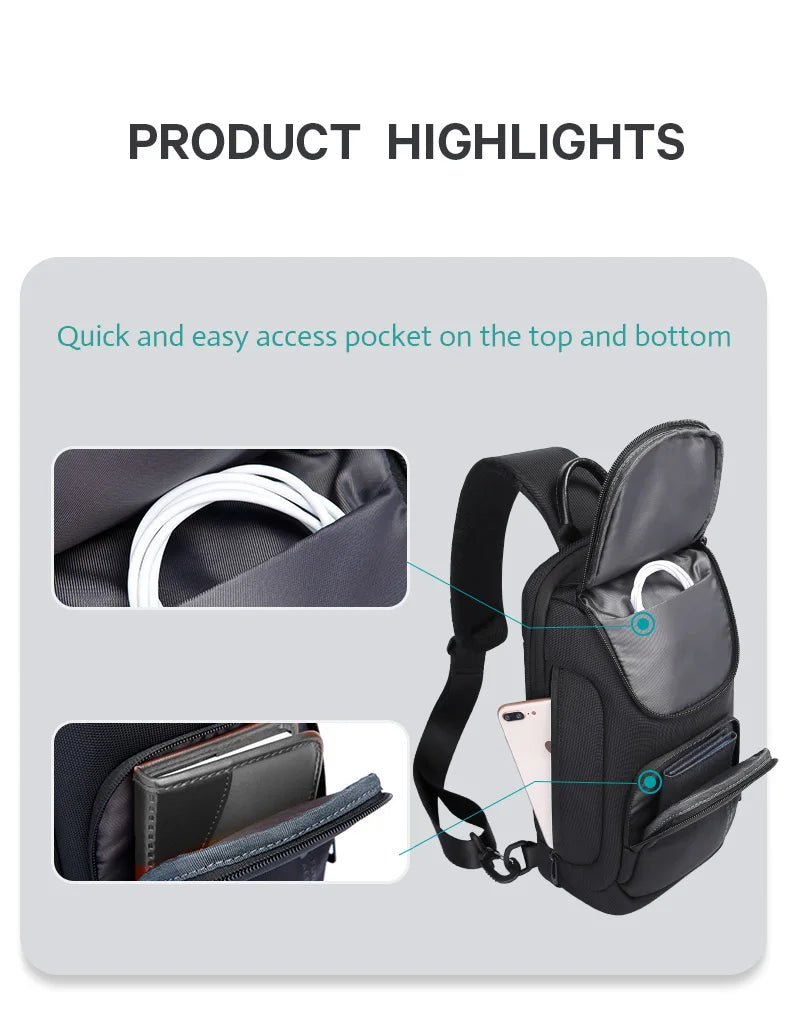 BANGE Crossbody Bag For Men Portable Waterproof Shoulder Messenger Bags Male Travel Short Trip Chest Bag Fit For 9.7 Inch iPad