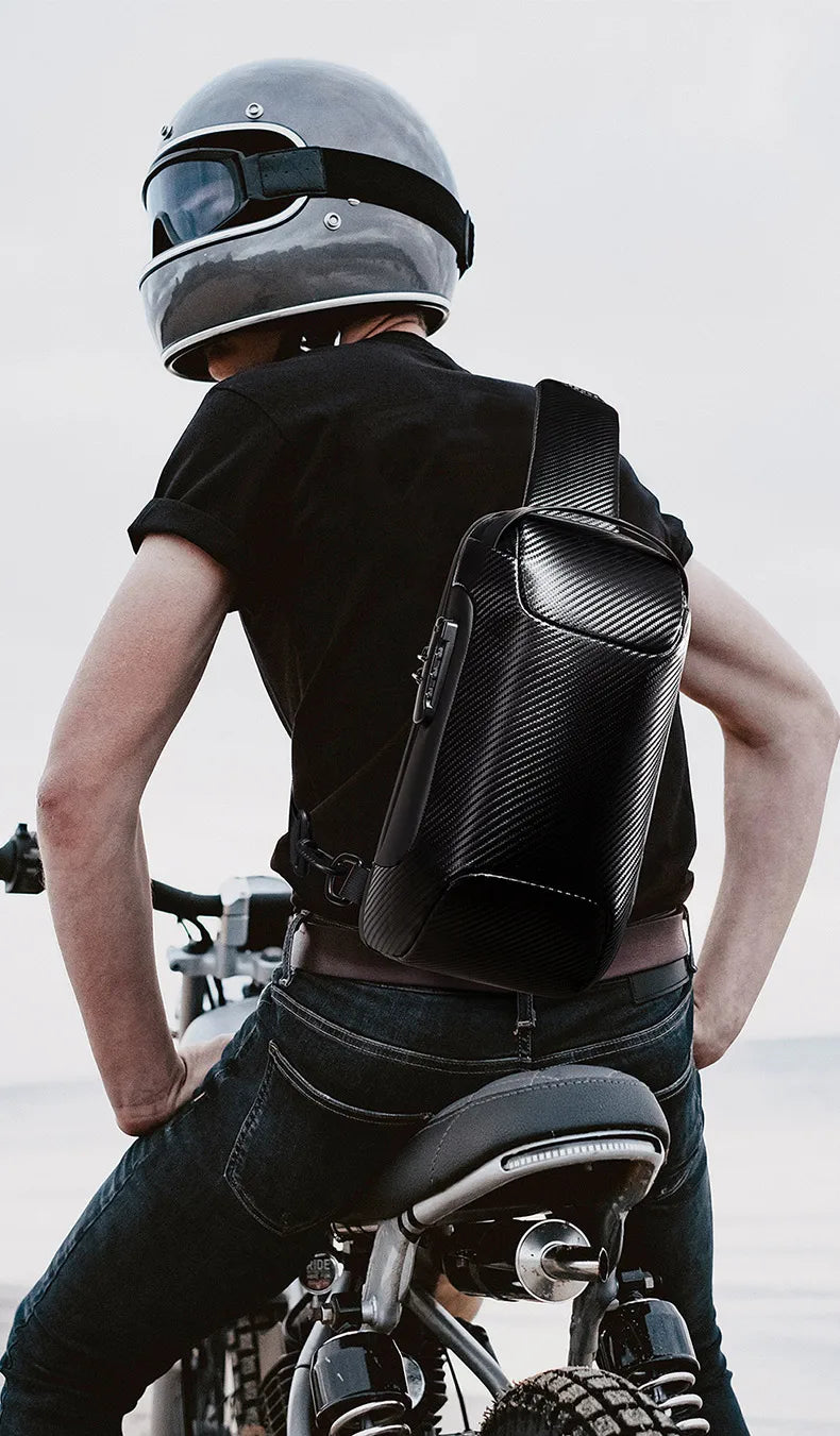 BANGE Upgraded Men Waterproof Multifunction Carbon Fiber Pattern Crossbody Bag USB Sling Shoulder Bags Messenger Chest Bag Pack