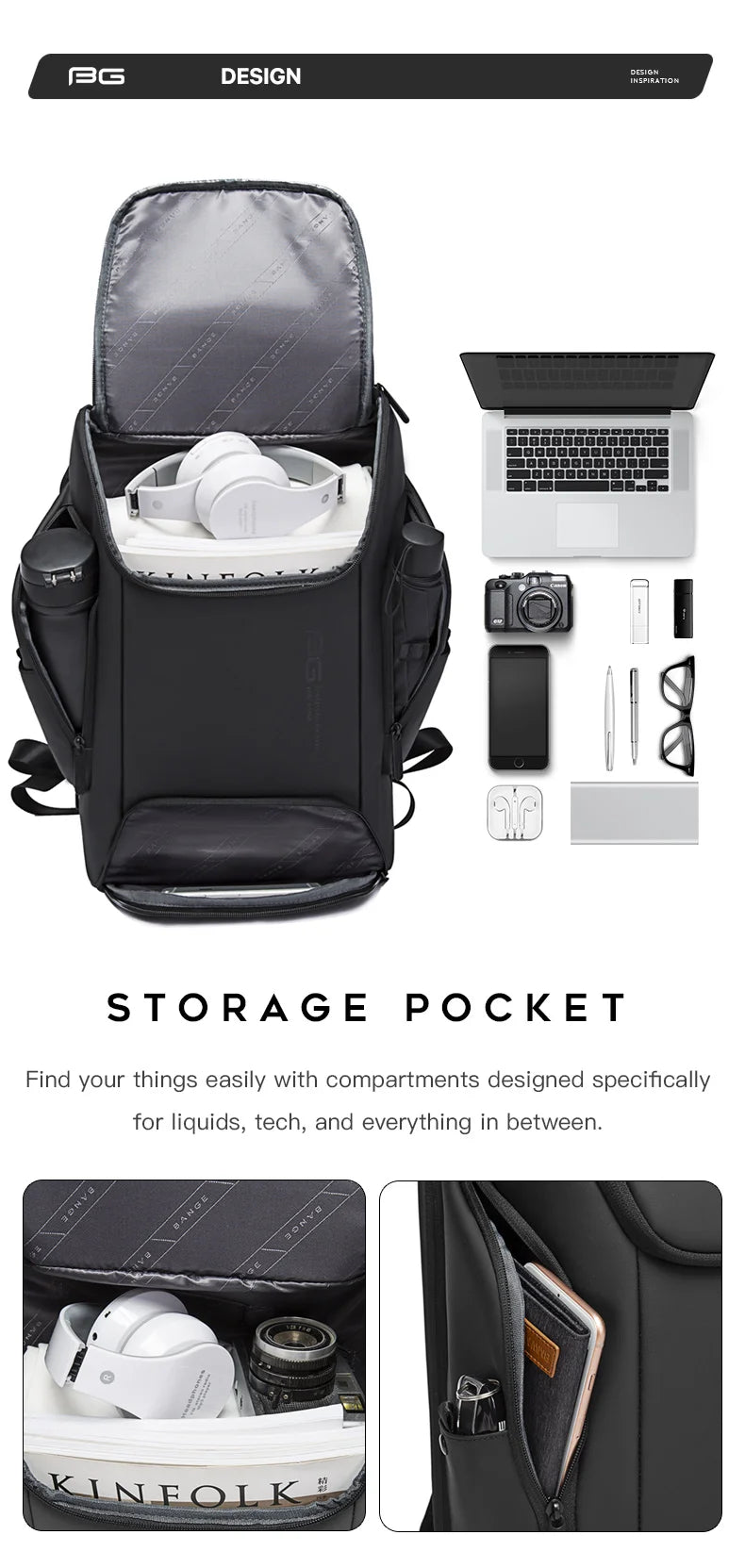 BANGE Business USB Charging Smart Backpacks Fits 15.6 Inch Laptop Commute Backpack WaterProof Carry On Bag for Men Travel Bags