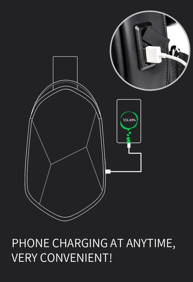 BANGE Hard Shell Design 3.0 USB Charging Crossbody Bag Shoulder Bags Male Waterproof Short Trip Chest Bag Pack for Men Sling Bag