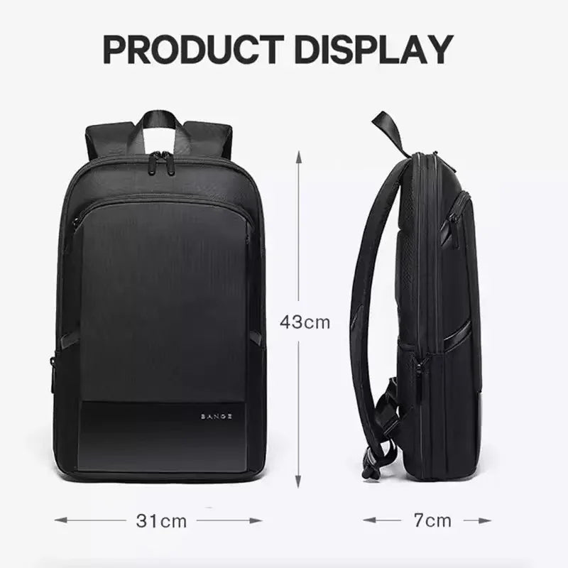 BANGE Slim Men Business Expandable Waterproof 15.6" Laptop Backpack Fashion Male Travel Light Scalable Shoulder Bags for Men
