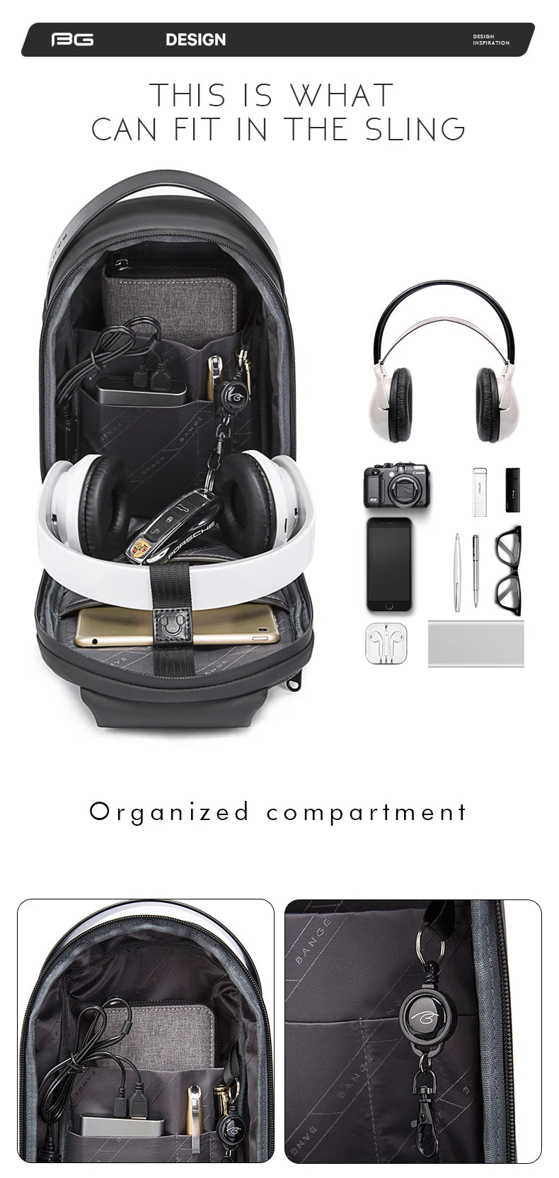 BANGE New Multifunction USB Crossbody Bag Shoulder Bag Man TPU Waterproof Travel Sling Messenger Pack Chest Bag for Male