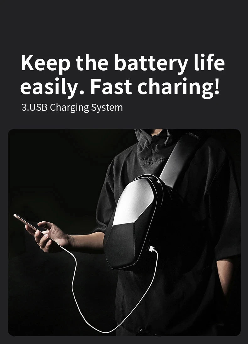 BANGE Hard Shell Design 3.0 USB Charging Crossbody Bag Shoulder Bags Male Waterproof Short Trip Chest Bag Pack for Men Sling Bag