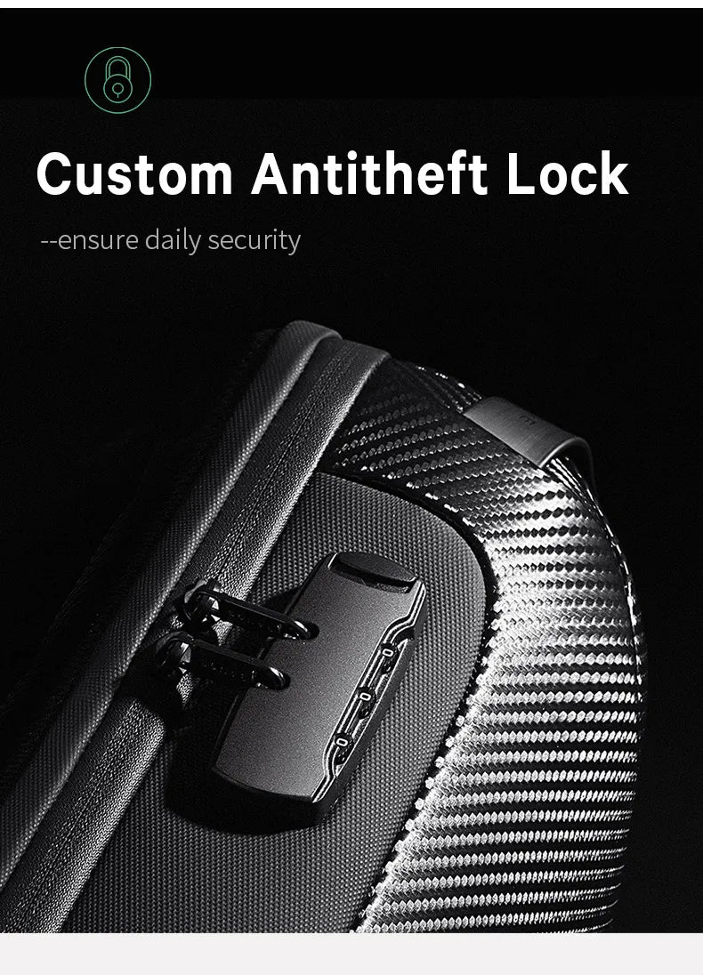 BANGE Upgraded Men Waterproof Multifunction Carbon Fiber Pattern Crossbody Bag USB Sling Shoulder Bags Messenger Chest Bag Pack