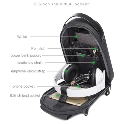 BANGE New Multifunction USB Crossbody Bag Shoulder Bag Man TPU Waterproof Travel Sling Messenger Pack Chest Bag for Male