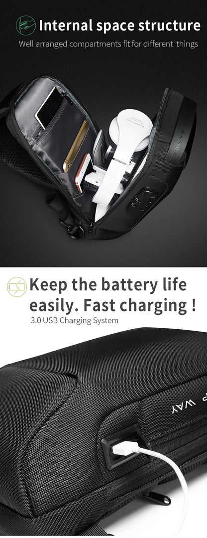 BANGE Hot Chest Bag New Anti-thief Men Crossbody Bag Waterproof Shoulder Bags USB Charging Short Trip For Male Travel Pack