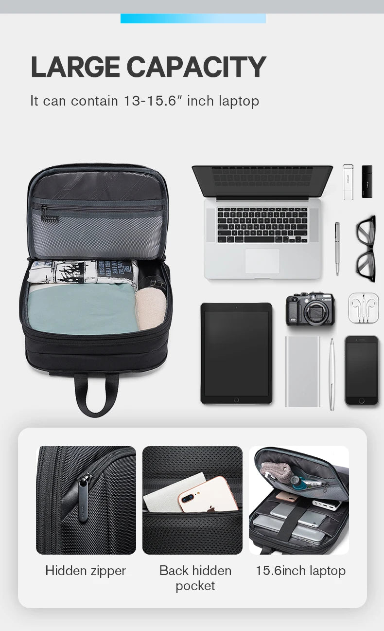 BANGE Men Business Waterproof 15.6" Laptop Backpack Fashion Male Classic Fashion Travel Moto&Biker Light Scalable Shoulder Bags