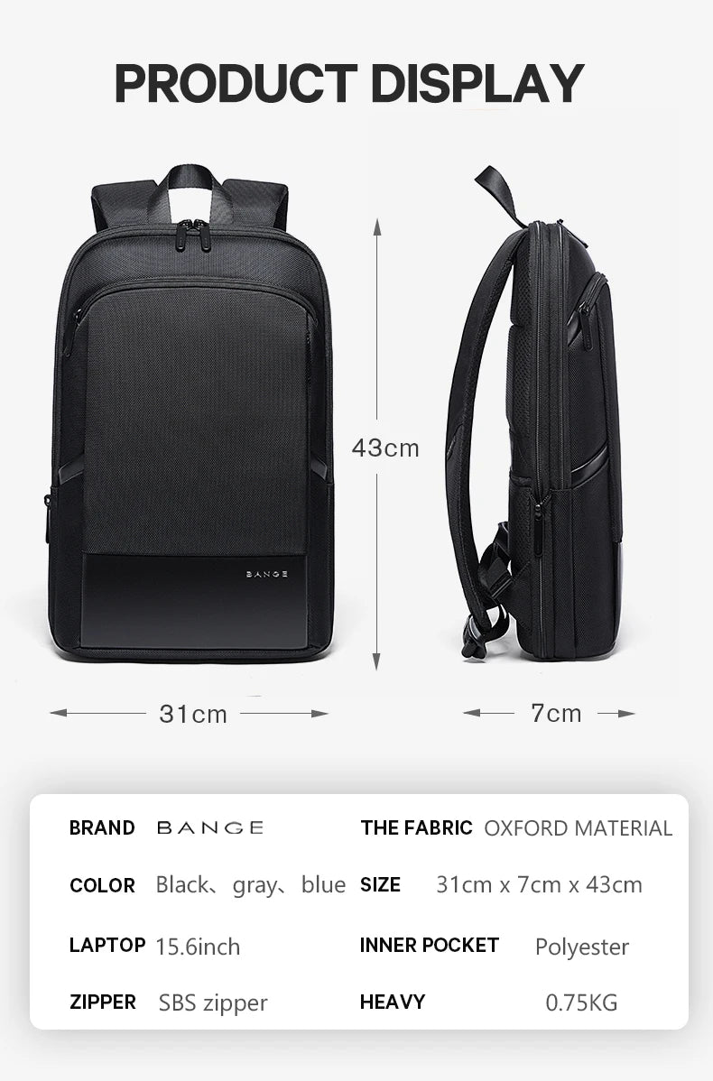 BANGE Men Business Waterproof 15.6" Laptop Backpack Fashion Male Classic Fashion Travel Moto&Biker Light Scalable Shoulder Bags